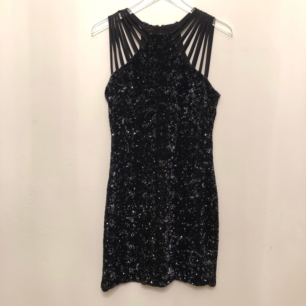 Dress the Population Black Sequin Mini Dress. S